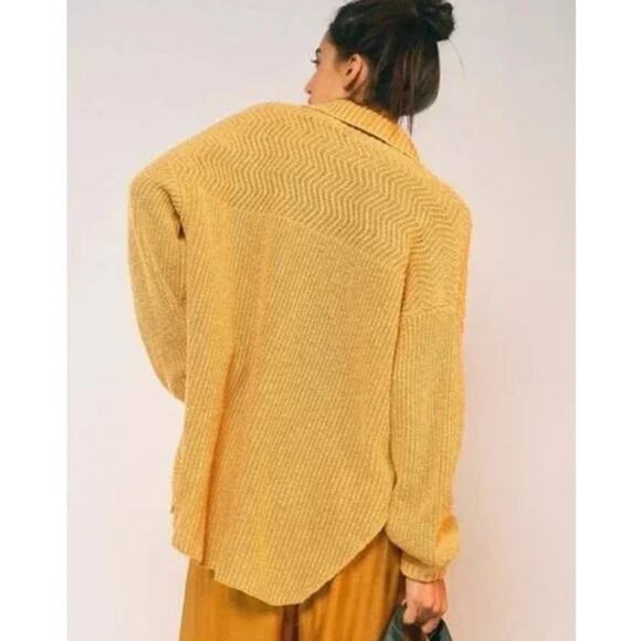 Free People Say Anything Oversized Cable Knit Cardigan Sweater in Yellow Size XS - Picture 4 of 10